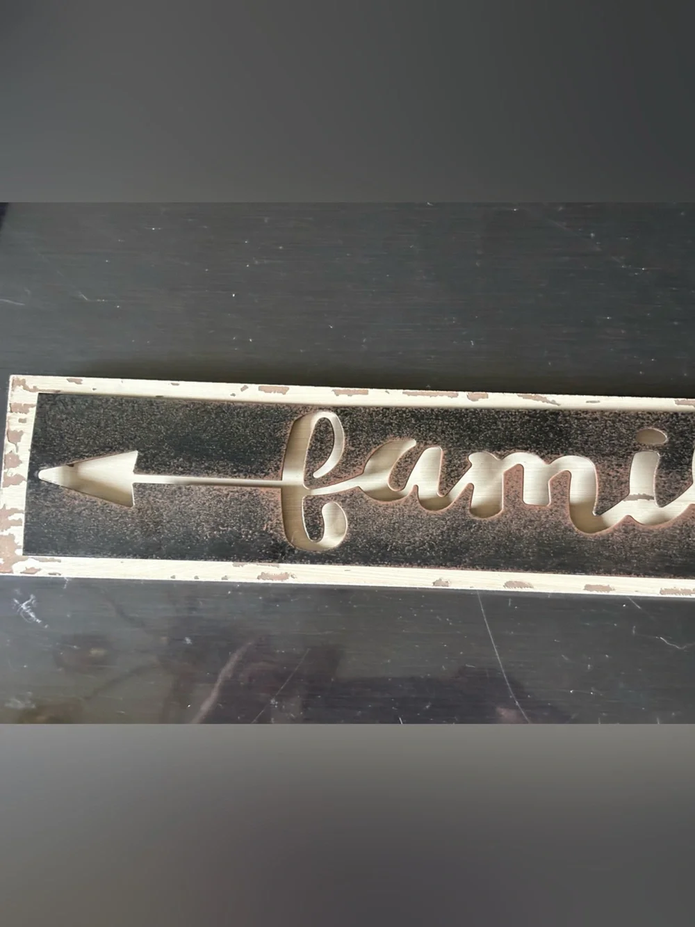 Family Arrow Wall Plaque in Black and Cream - Rustic Script Accent